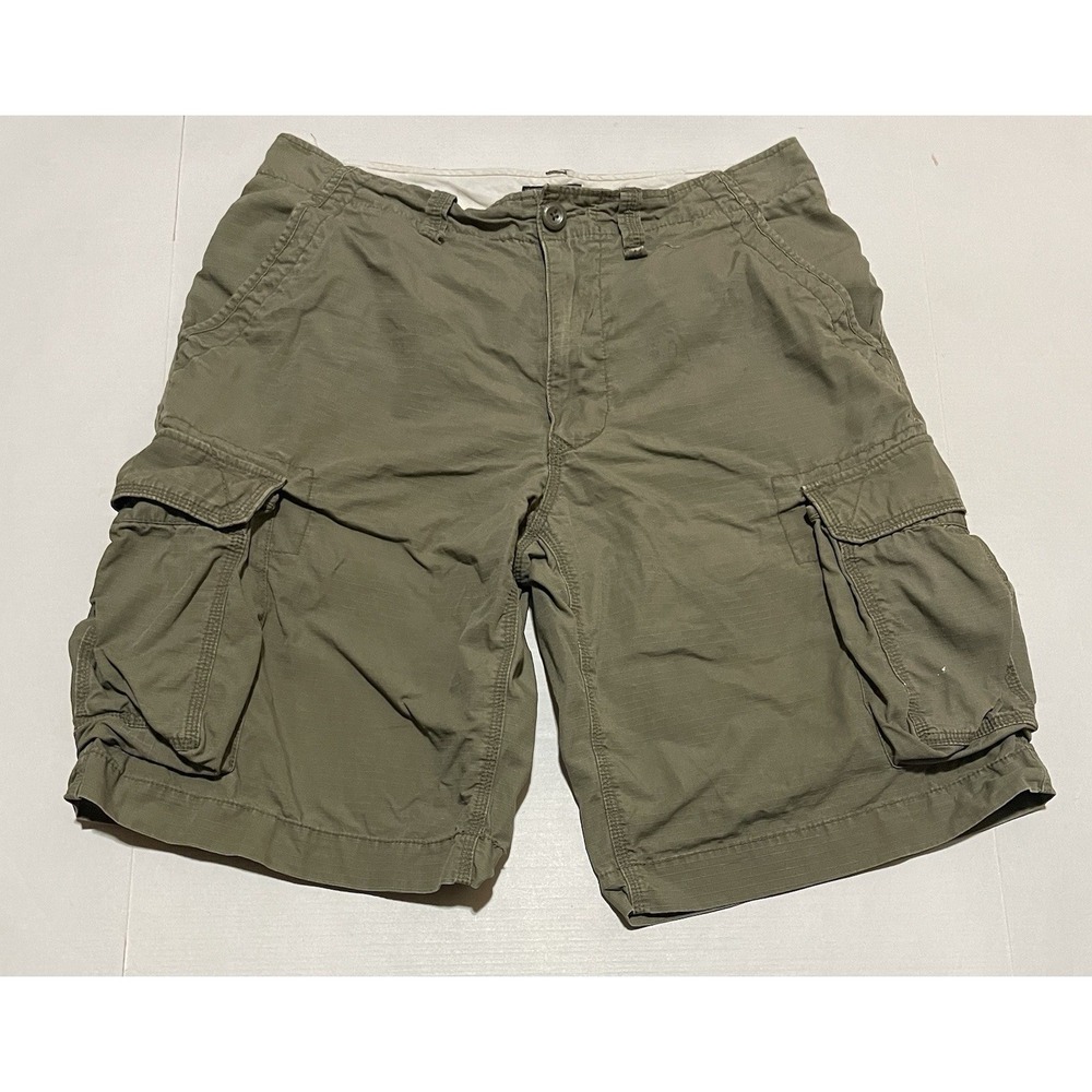 Vintage POLO JEANS CO. Cargo Shorts Mens Size 34 X 12 Army Green Rip Stop Cotton